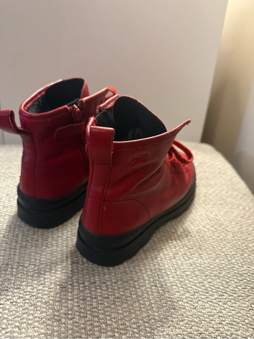 Camper-Brutus Kids Red Leather Lace-Up Platform Combat Boots